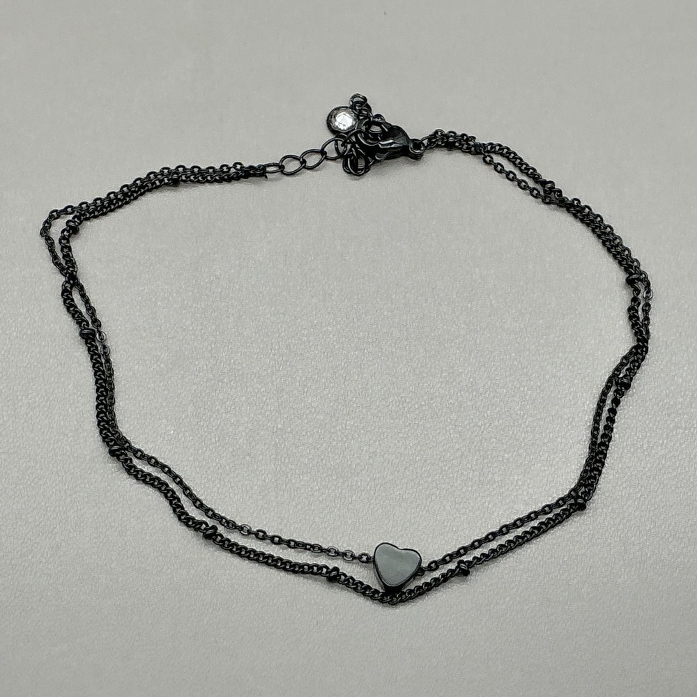 Anklet Black Tone Layered Chain Heart‎ Charm Adjustable Womens Fashion Jewelry